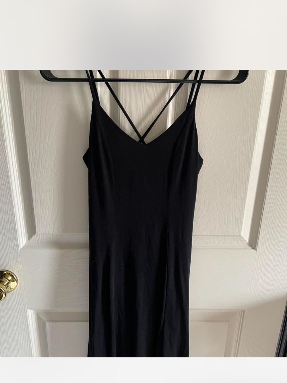 Francesca's Collections Black Mini Slip Dress with Crisscross Back